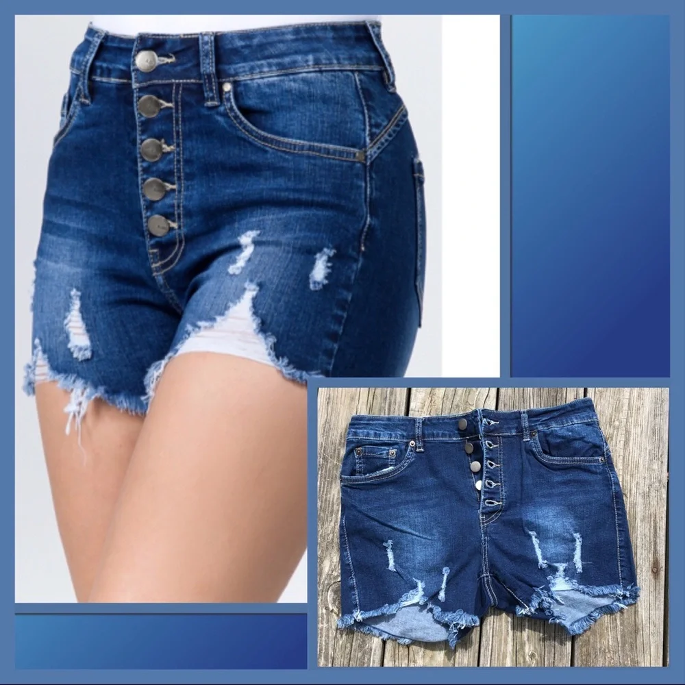 •L&B High Waist Button Fly Distressed Denim Shorts! NEW!